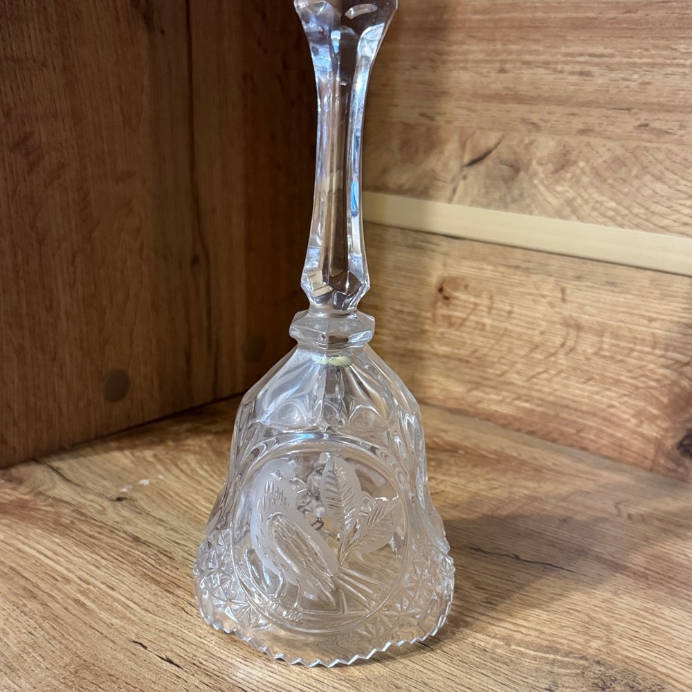 Elegant 8” Etched Bird  Crystal Glass Art Bell